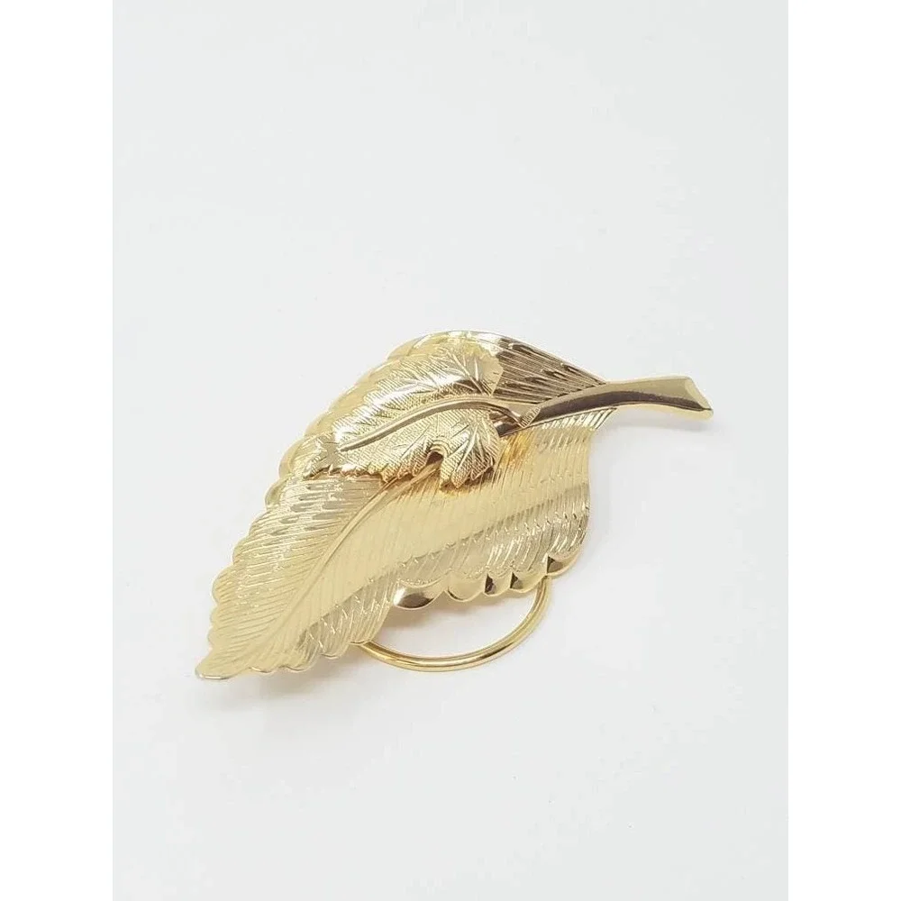 Vtg 80's‎ Jeri-Lou scarf clip gold tone leaf preppy cocktail derby old money